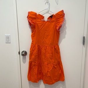 Jcrew Bright Orange Tiered Flutter Sleeve Dress w Pink Embroidery